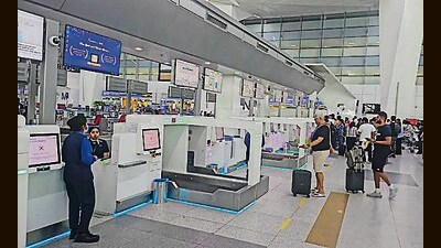 SSBDs are installed at airline check-in counters at T-1 and T-3. (HT File) SSBDs are installed at airline check-in counters at T-1 and T-3. (HT File)