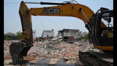 The anti-encroachment drive on in Akbar Nagar (HT File Photo)