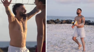 Virat Kohli, Rinku Singh, Yashasvi Jaiswal, Hardik Pandya and Shivam Dube enjoyed a game of beach volleyball on Barbados. (Instagram/indiancricketteam) Virat Kohli, Rinku Singh, Yashasvi Jaiswal, Hardik Pandya and Shivam Dube enjoyed a game of beach volleyball on Barbados. (Instagram/indiancricketteam)