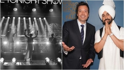 During his set on the show, Diljit sang his hits like Born To Shine and G.O.A.T. He also posted fun videos of himself and Jimmy Fallon, which showed him exchanging his gloves with the late-night TV show host and teaching him Punjabi phrases like "Punjabi agaye oye (The Punjabi are here)" and "Sat Sri Akal". (Instagram/@fallontonight) During his set on the show, Diljit sang his hits like Born To Shine and G.O.A.T. He also posted fun videos of himself and Jimmy Fallon, which showed him exchanging his gloves with the late-night TV show host and teaching him Punjabi phrases like "Punjabi agaye oye (The Punjabi are here)" and "Sat Sri Akal". (Instagram/@fallontonight)
