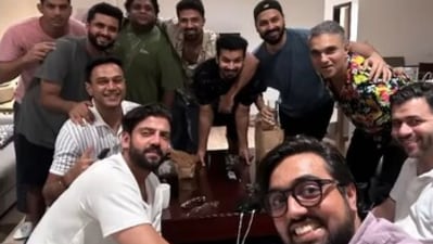 Zaheer Iqbal took a group picture with his friends at his house party. The celebratory vibe indicates that Zaheer is getting ready for his big day as he says goodbye to bachelorhood by having a fun party with his pals. Zaheer Iqbal took a group picture with his friends at his house party. The celebratory vibe indicates that Zaheer is getting ready for his big day as he says goodbye to bachelorhood by having a fun party with his pals.
