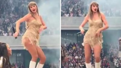 Taylor Swift dancing on stage during the show. Taylor Swift dancing on stage during the show.
