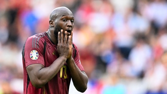 Belgium's forward #10 Romelu Lukaku reacts at the end the UEFA Euro 2024 Group E football match against Slovakia (AFP)