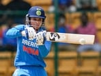 Indian batter Smriti Mandhana plays a shot during the second women's ODI cricket match between India and South Africa at M Chinnaswamy Stadium