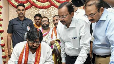 Andhra Pradesh Deputy Chief Minister and Jana Sena Chief Pawan Kalyan assumes office on Wednesday. (PTI) Andhra Pradesh Deputy Chief Minister and Jana Sena Chief Pawan Kalyan assumes office on Wednesday. (PTI)