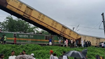 At least 10 people were killed and another 41 injured when a freight train smashed into the rear of a slow Kanchanjunga Express in north Bengal on Monday (Twitter Photo) At least 10 people were killed and another 41 injured when a freight train smashed into the rear of a slow Kanchanjunga Express in north Bengal on Monday (Twitter Photo)