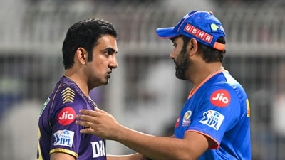 Mumbai Indians' Rohit Sharma (R) greets Kolkata Knight Riders' mentor Gautam Gambhir (AFP) Mumbai Indians' Rohit Sharma (R) greets Kolkata Knight Riders' mentor Gautam Gambhir (AFP)