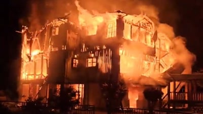 The blaze erupted around 9 pm at the popular tourist lodge located inside the Jaldapara National Park. (Screengrab/X)