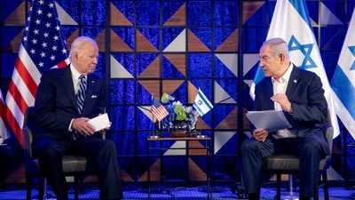US President Joe Biden and Israeli PM Benjamin Netanyahu. The White House cancelled the high-level talks to send a message to Netanyahu that such remarks against the Biden administration were not acceptable, Axios reported. (via REUTERS)