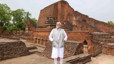 Prime Minister Narendra Modi during his visit to the ruins of Nalanda Mahavihara, in Nalanda district, Bihar. (PTI) Prime Minister Narendra Modi during his visit to the ruins of Nalanda Mahavihara, in Nalanda district, Bihar. (PTI)