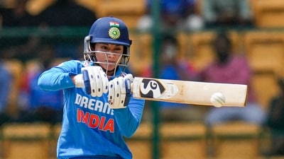 Indian batter Smriti Mandhana plays a shot during the second women's ODI cricket match between India and South Africa at M Chinnaswamy Stadium (PTI) Indian batter Smriti Mandhana plays a shot during the second women's ODI cricket match between India and South Africa at M Chinnaswamy Stadium (PTI)
