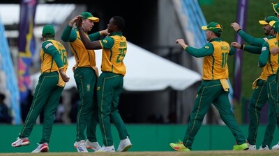 American opener Steven Taylor (24) underlined his intent when he smashed a boundary off the first ball, but after four fours and a six, he fell to Rabada when a mistimed shot was caught at mid-off. The fast bowler also dismissed Nitish Kumar, who was caught at deep square leg, and U.S. captain Aaron Jones fell for a duck to spinner Keshav Maharaj. (PTI) American opener Steven Taylor (24) underlined his intent when he smashed a boundary off the first ball, but after four fours and a six, he fell to Rabada when a mistimed shot was caught at mid-off. The fast bowler also dismissed Nitish Kumar, who was caught at deep square leg, and U.S. captain Aaron Jones fell for a duck to spinner Keshav Maharaj. (PTI)