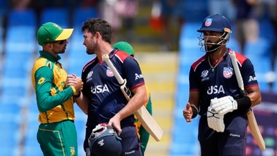 Andries Gous led a stirring fightback from the United States as they gave the target of 195 a red-hot go but South Africa managed to prevail in the end and win the first Supeer 8 match of the 2024 T20 World Cup in Antigua. (PTI) Andries Gous led a stirring fightback from the United States as they gave the target of 195 a red-hot go but South Africa managed to prevail in the end and win the first Supeer 8 match of the 2024 T20 World Cup in Antigua. (PTI)