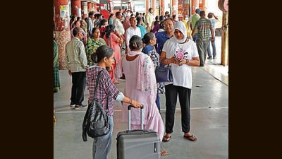 Passengers wait for buses at the inter-state bus terminal in Ludhiana on Wednesday. (Gurpreet Singh/HT) Passengers wait for buses at the inter-state bus terminal in Ludhiana on Wednesday. (Gurpreet Singh/HT)