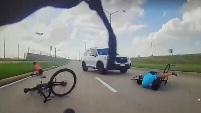 Terrifying video shows brazen driver ramming into cyclists near Dallas-Fort Worth Airport in Texas (X, formerly Twitter/ @auroramyst) Terrifying video shows brazen driver ramming into cyclists near Dallas-Fort Worth Airport in Texas (X, formerly Twitter/ @auroramyst)