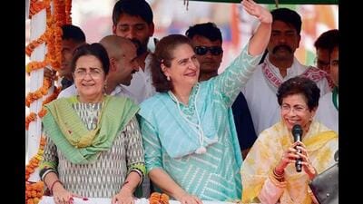 Then Congress leader Kiran Choudhry (extreme left) accompanying party leader Priyanka Gandhi Vadra while they campaigned for Sirsa candidate Kumari Selja (right) during a roadshow in Sirsa on May 23 . Haryana went to the polls on May 25. (HT file photo) Then Congress leader Kiran Choudhry (extreme left) accompanying party leader Priyanka Gandhi Vadra while they campaigned for Sirsa candidate Kumari Selja (right) during a roadshow in Sirsa on May 23 . Haryana went to the polls on May 25. (HT file photo)