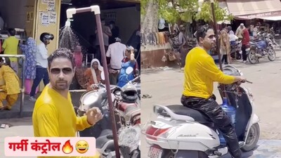 Jodhpur: Man seeking respite from scorching heat through the makeshift shower. (Instagram/@fun.with.singh) Jodhpur: Man seeking respite from scorching heat through the makeshift shower. (Instagram/@fun.with.singh)