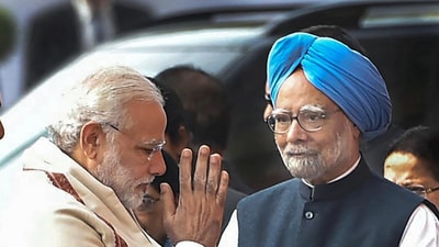 Prime Minister Narendra Modi with former PM Manmohan Singh. Prime Minister Narendra Modi with former PM Manmohan Singh.