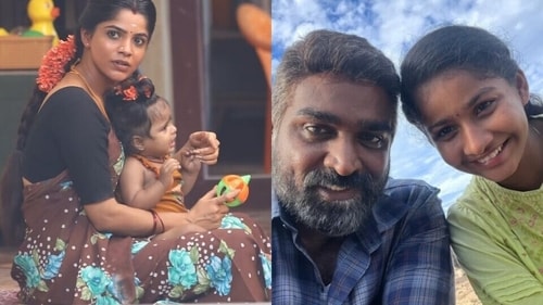 Diva Bharathi and Sachana Namidass play Maharaja's wife and daughter, Selvi and Jyothi, in the film. Diva Bharathi and Sachana Namidass play Maharaja's wife and daughter, Selvi and Jyothi, in the film.