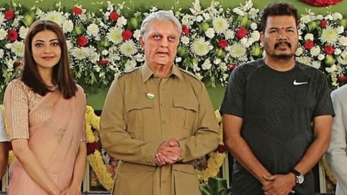 Kajal Aggarwal with Kamal Haasan and Shankar Shanamugham for Indian 2 Kajal Aggarwal with Kamal Haasan and Shankar Shanamugham for Indian 2