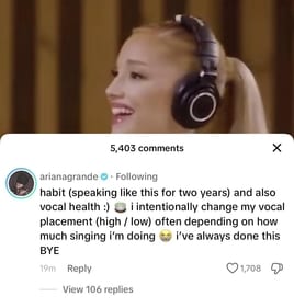 Ariana Grande's response on the viral TikTok clip (Reddit/r/popculturechat) Ariana Grande's response on the viral TikTok clip (Reddit/r/popculturechat)