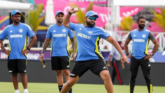 India's captain Rohit Sharma during a practice session ahead of an ICC Men's T20 World Cup Super 8 cricket match between India and Afghanistan, in Bridgetown, Barbados (PTI)