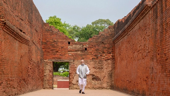 Narendra Modi in Bihar highlights: PM visited site of ruins of ancient Nalanda University.(X/Narendra Modi) Narendra Modi in Bihar highlights: PM visited site of ruins of ancient Nalanda University.(X/Narendra Modi)
