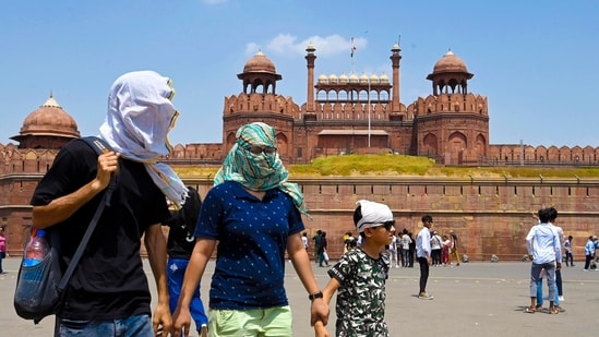 Visitors out on a hot day at Red Fort, in New Delhi, on Tuesday, June 18. Visitors out on a hot day at Red Fort, in New Delhi, on Tuesday, June 18.