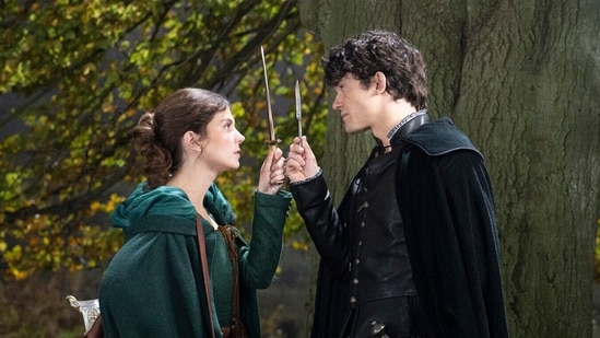 Emily Bader and Edward Bluemel in a still from My Lady Jane.