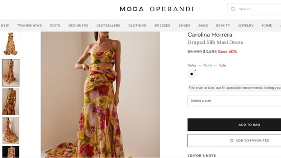 Price of the yellow floral gown worn by Shloka Ambani in Italy (modaoperandi.com)