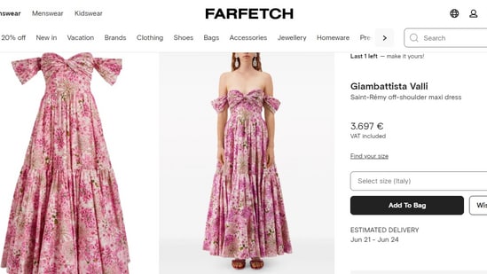 Price of the pink floral dress that Shloka Ambani wore in Portofino. (farfetch.com)