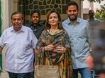 Reliance Industries chairman Mukesh Ambani with wife Nita Ambani and son Akash Ambani. Reliance Industries chairman Mukesh Ambani with wife Nita Ambani and son Akash Ambani.