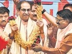 Mumbai, India. June 19, 2024: Shiv Sena (UBT) party chief Uddhav Thackeray addressed the party workers on the occasion of Shiv Sena's 58th foundation day at Shanmukhanand Hall in Matunga, Mumbai on Wednesday. June 19, 2024. (Photo by Raju Shinde/HT Photo) Mumbai, India. June 19, 2024: Shiv Sena (UBT) party chief Uddhav Thackeray addressed the party workers on the occasion of Shiv Sena's 58th foundation day at Shanmukhanand Hall in Matunga, Mumbai on Wednesday. June 19, 2024. (Photo by Raju Shinde/HT Photo)
