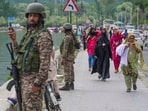 Security personnel stand guard near the SKICC in Srinagar (PTI)