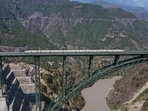 Reasi: Indian Railway conducts trial run on the world's highest railway bridge over Chenab in Reasi. Reasi: Indian Railway conducts trial run on the world's highest railway bridge over Chenab in Reasi.