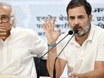 New Delhi, India - June 20, 2024: Congress MP Rahul Gandhi with party leader Jairam Ramesh during a press conference at AICC HQ, in New Delhi, India, on Thursday, June 20, 2024. (Photo by Sanjeev Verma/ Hindustan Times) New Delhi, India - June 20, 2024: Congress MP Rahul Gandhi with party leader Jairam Ramesh during a press conference at AICC HQ, in New Delhi, India, on Thursday, June 20, 2024. (Photo by Sanjeev Verma/ Hindustan Times)