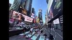 New York: People participate in a mass yoga session at Times Square organised by the Consulate General of India, in New York, Thursday, June 20, 2024. (PTI Photo) (PTI06_20_2024_000345B) (PTI)