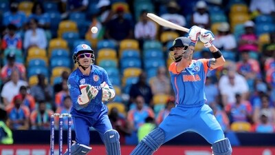 Rohit Sharma won the toss and India batted first. While Rohit fell early, Virat Kohli managed to get some runs under his belt after having scored just five in the entire group stage. He scored a run-a-ball 24 in a 43-run stand with Rishabh Pant for the second wicket. (ICC - X) Rohit Sharma won the toss and India batted first. While Rohit fell early, Virat Kohli managed to get some runs under his belt after having scored just five in the entire group stage. He scored a run-a-ball 24 in a 43-run stand with Rishabh Pant for the second wicket. (ICC - X)