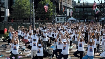 Washington: People perform yoga as they observe International Yoga Day. (PTI Photo) (PTI) Washington: People perform yoga as they observe International Yoga Day. (PTI Photo) (PTI)