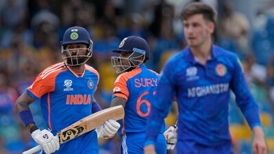 SKY found a steady partner in Hardik Pandya. The pair put up 60 runs in 37 balls for the fifth wicket. Pandya scored 32 in 24 balls and India put up a score of 181/8 in 20 overs (AP) SKY found a steady partner in Hardik Pandya. The pair put up 60 runs in 37 balls for the fifth wicket. Pandya scored 32 in 24 balls and India put up a score of 181/8 in 20 overs (AP)