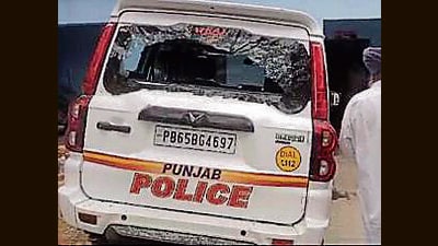 The PCR vehicle damaged by the angry mob. (HT Photo)