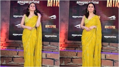 Rasika Dugal looked stunning in a bright yellow georgette saree, for the trailer launch event of the upcoming web series – Mirzapur. (HT Photos/Varinder Chawla) Rasika Dugal looked stunning in a bright yellow georgette saree, for the trailer launch event of the upcoming web series – Mirzapur. (HT Photos/Varinder Chawla)