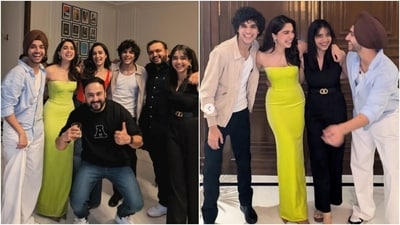 Sharvari Wagh celebrated the success of her recently-released film Munjya in style. The actor looked gorgeous in a neon yellow gown as she partied with the team. (Instagram/@bhagyashreelimaye) Sharvari Wagh celebrated the success of her recently-released film Munjya in style. The actor looked gorgeous in a neon yellow gown as she partied with the team. (Instagram/@bhagyashreelimaye)