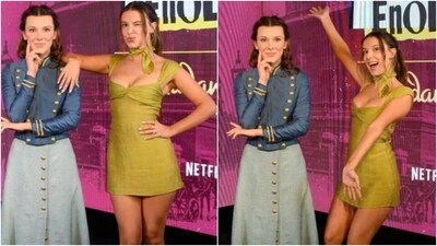 Millie Bobby Brown looked her gorgeous best in a little golden dress as she visited the Madame Tussauds Museum in London and unveiled her Enola Holmes wax statue. The actor posed for pictures and made her fans fall in love. Millie Bobby Brown looked her gorgeous best in a little golden dress as she visited the Madame Tussauds Museum in London and unveiled her Enola Holmes wax statue. The actor posed for pictures and made her fans fall in love. 