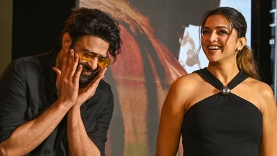 Actors Deepika Padukone (R) and Prabhas attend a promotional event of their upcoming Indian epic science fiction dystopian film �Kalki 2898 AD� in Mumbai on June 19, 2024. (Photo by Sujit JAISWAL / AFP) (AFP) Actors Deepika Padukone (R) and Prabhas attend a promotional event of their upcoming Indian epic science fiction dystopian film �Kalki 2898 AD� in Mumbai on June 19, 2024. (Photo by Sujit JAISWAL / AFP) (AFP)