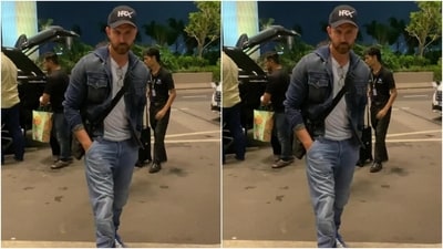 Hrithik Roshan's denim-on-denim airport look is here to stay. The actor looked stunning in a white T-shirt, layered with a denim jacket. He teamed it with a pair of matching pair of jeans. (HT Photos/Varinder Chawla) Hrithik Roshan's denim-on-denim airport look is here to stay. The actor looked stunning in a white T-shirt, layered with a denim jacket. He teamed it with a pair of matching pair of jeans. (HT Photos/Varinder Chawla)