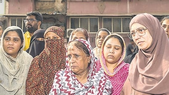 Mumbai, India - June 11, 2024: 500 residents in Kailash Parbat CHS adjacent to BKC junction to be rendered homeless, as BMC will come armed with police protection on June 19 to evict them after court ordered demolition of the C1 category building in Mumbai, India, on Tuesday, June 11, 2024. (Photo by Satish Bate/ Hindustan Times) (Hindustan Times)
