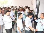Candidates wait to complete the frisking procedure before entering the exam hall to appear for UGC NET Exam 2024 in Patna. Candidates wait to complete the frisking procedure before entering the exam hall to appear for UGC NET Exam 2024 in Patna.