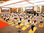 Members of several diplomatic missions joined 10th International yoga day celebrations in New Delhi. Members of several diplomatic missions joined 10th International yoga day celebrations in New Delhi.