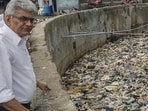 Mumbai, India. June 20, 2024: (Wadala TT Nulla) Former BMC opposition leader Ravi Raja highlighted the BMC's failure in the Pre-Monsoon Nullah cleaning drive. Ravi Raja alleged that major Nullah cleaning was not properly done in the Walada area. June 20, 2024. (Photo by Raju Shinde/HT Photo) Mumbai, India. June 20, 2024: (Wadala TT Nulla) Former BMC opposition leader Ravi Raja highlighted the BMC's failure in the Pre-Monsoon Nullah cleaning drive. Ravi Raja alleged that major Nullah cleaning was not properly done in the Walada area. June 20, 2024. (Photo by Raju Shinde/HT Photo)